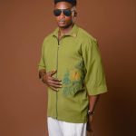 Embroidered 3/4 sleeve zip shirt